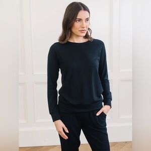 Cozy Earth Brushed Bamboo Pullover Crew Lightweight Sweatshirt Top L Black NEW